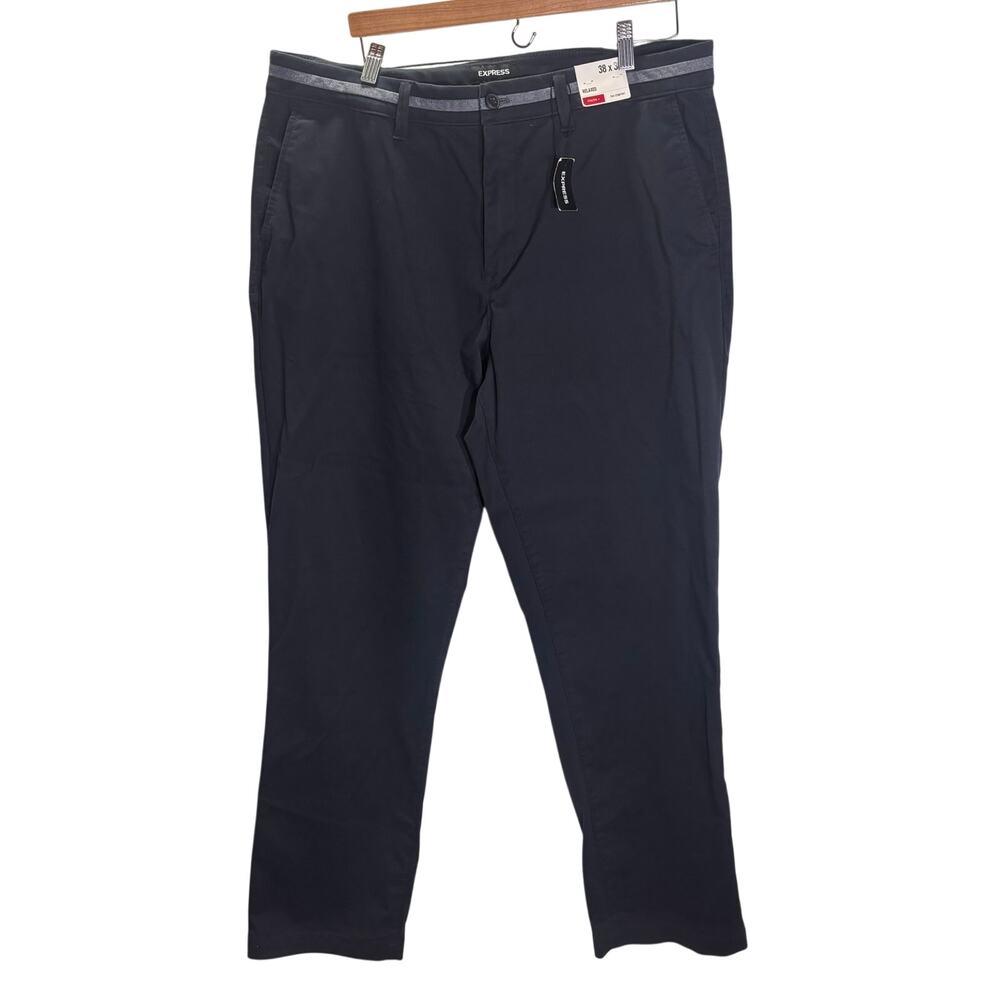 Express Mens 38x34 Navy Stretch Chino Pants Relaxed Fit 365 Comfort NWT